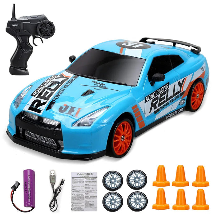 Voiture de course RC bleu ciel GTR 1:24